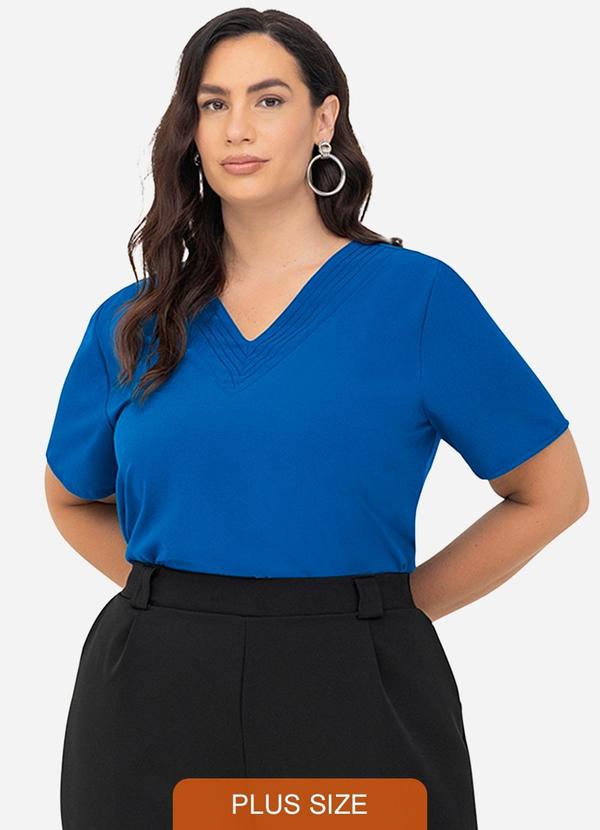 Blusa Manga Curta Plus Size Azul