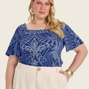 Blusa Manga Curta Plus Size Azul