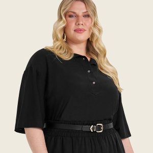 Blusa Manga Curta Plus Size Preto