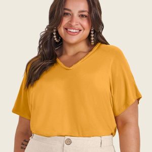 Blusa Manga Curta em Viscotorcion Amarelo
