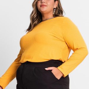 Blusa Manga Longa Ribana Canelada Amarelo