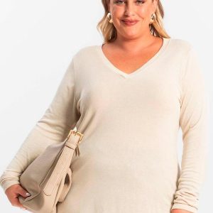 Blusa Manga Longa Visco Tricot Bege