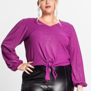 Blusa Manga Longa em Ribana Canelada Roxo