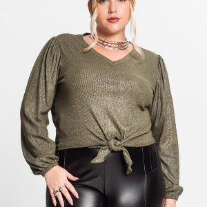 Blusa Manga Longa em Ribana Canelada Verde