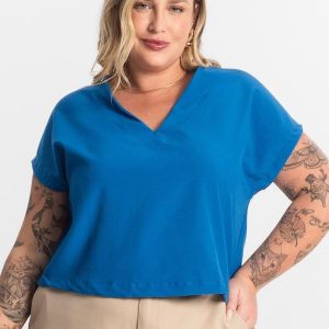 Blusa Manga Morcego Plus Size Azul