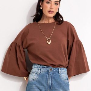 Blusa Marrom em Malha de Algodão