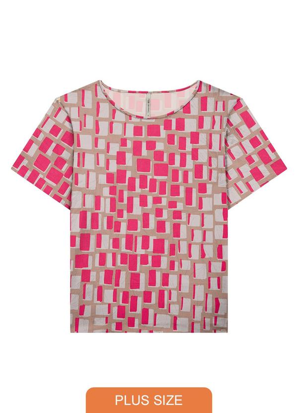 Blusa Plus Size Estampada em Viscose Bege
