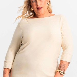 Blusa Plus Size Manga 3/4 Bege