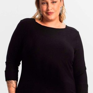 Blusa Plus Size Manga 3/4 Preto