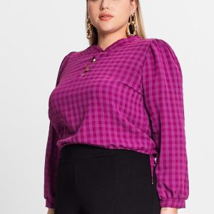 Blusa Plus Size em Air Flow Xadrez Roxo