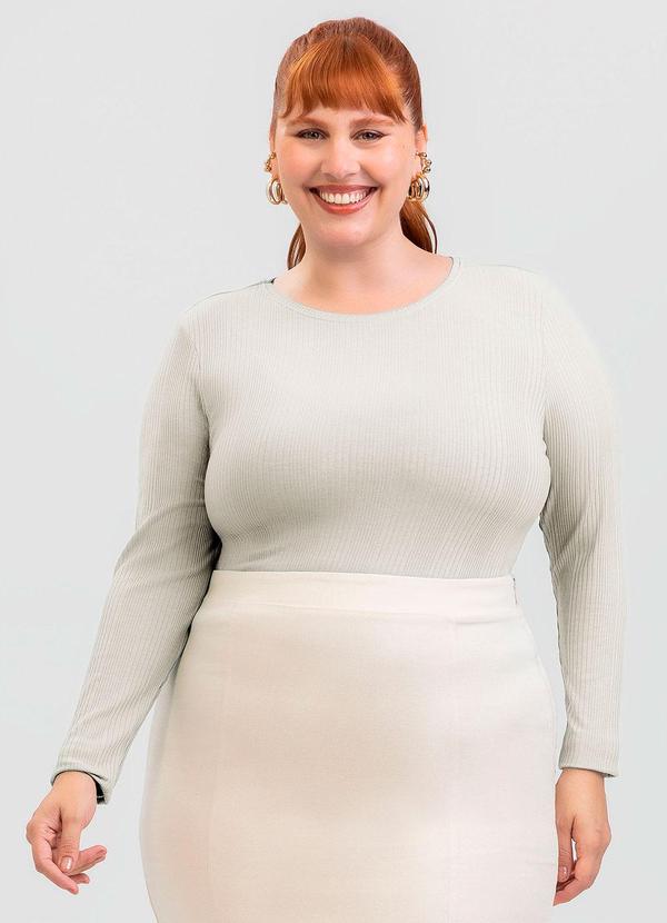 Blusa Plus Size em Canelado Bege