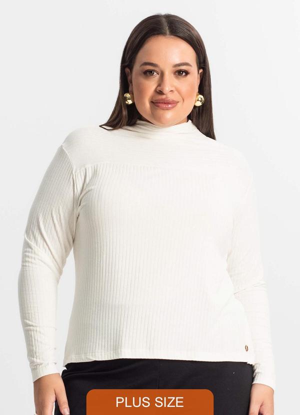 Blusa Plus Size em Ribana Canelada Bege