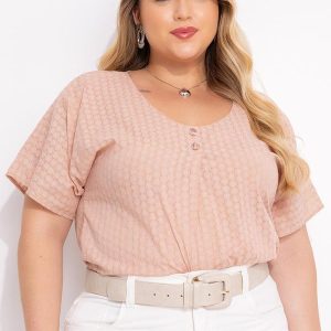 Blusa Poá Rosa em Voil Devorê