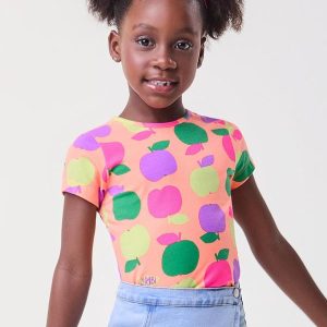 Blusa Rosa com Fruit Print de Maçãs Rosa