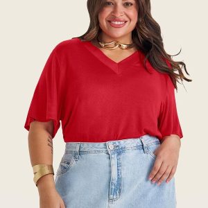 Blusa Visco Tricot Plus Size Vermelho
