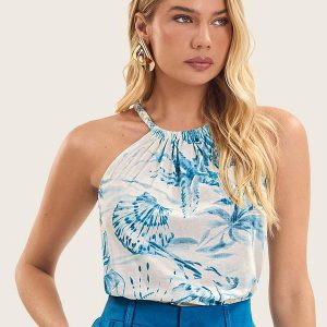 Blusa de Alça Feminina em Meia Malha Azul