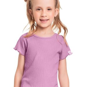 Blusa em Ribana Canelada para Menina Roxo