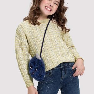 Blusão Infantil Menina em Tricô Bicolor Bege