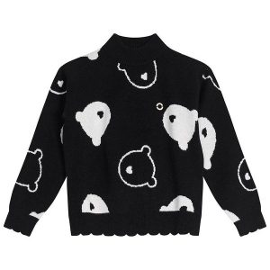 Blusão Ursinho em Tricô Menina Preto