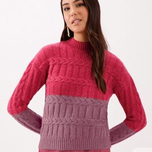 Blusão de Gola Alta Bicolor em Tricô Vermelho