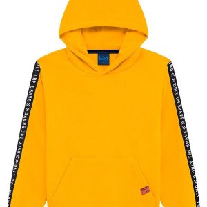 Blusão em Moletom com Capuz e Bolso Amarelo