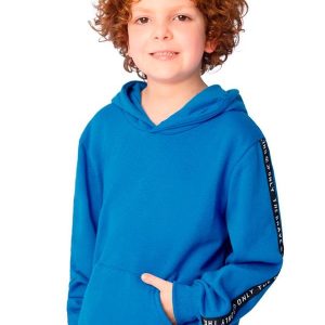 Blusão em Moletom com Capuz e Bolso Azul