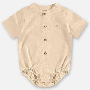 Body Camisa Algodão e Linho Bebê Bege