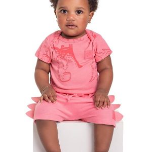 Body Unissex em Ribana para Bebê Rosa