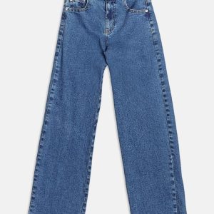 Calça Jeans Straight com Cós Boxer Azul
