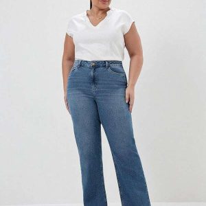 Calça Jeans Wide Leg Plus Size Azul Médio Sicilia