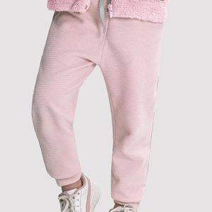 Calça Jogger Infantil Menina Moletom com Cadarço Rosa