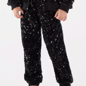 Calça Menina em Veludo Paetê Preto
