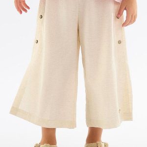 Calça Pantacourt em Viscose e Linho Bege