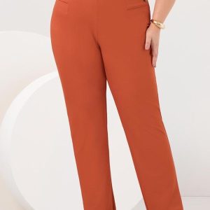 Calça Reta Plus Size em Malha Diagonal Laranja