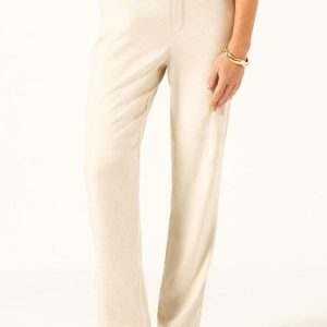 Calça Reta Regular em Linho Natural Helene
