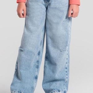 Calça Wide Leg Jeans Infantil Menina Azul