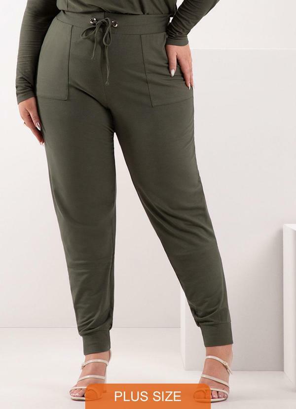 Calça com Bolsos e Cadarço em Moletom Verde