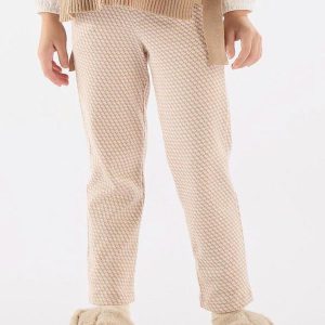 Calça em Malha Jacquard Xadrez Marrom