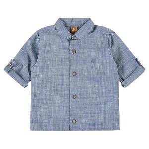 Camisa Bebê Menino em Tecido Voil Azul