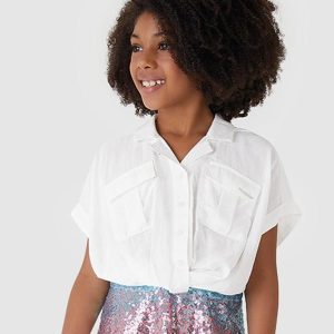 Camisa Box Cropped em Viscose Menina Branco