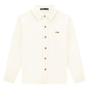 Camisa Infantil Manga Longa em Tricoline Bege