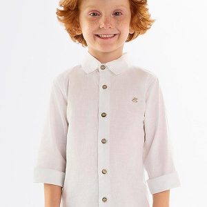 Camisa Infantil em Algodão e Linho Branco