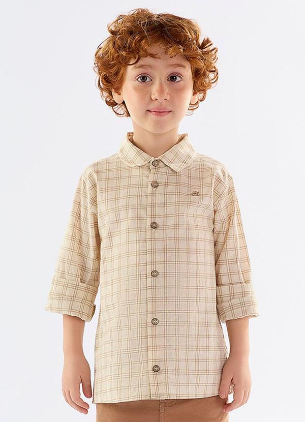 Camisa Infantil em Linho e Algodão Bege