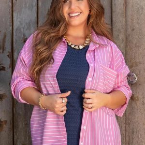 Camisa Listrado Rosa em Tricoline