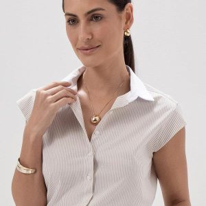 Camisa Manga Copinho Off e Bege Gabriele