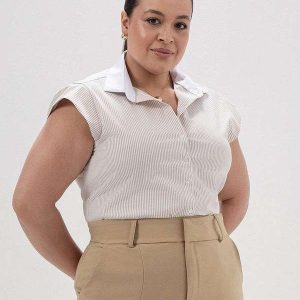 Camisa Manga Copinho Plus Size Listrada Amandine