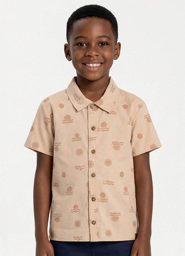 Camisa Manga Curta Infantil Menino Tropical Bege