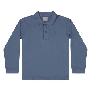 Camisa Polo Manga Longa Azul