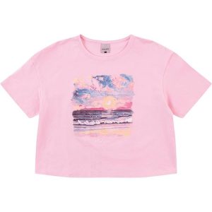 Camiseta Cropped Pôr do Sol Rosa Pastel