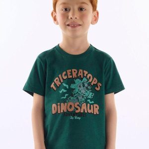 Camiseta Dinosaur Infantil Algodão Verde